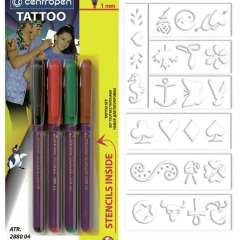 Набір маркерів TATTOO + трафарет Centropen 2880/04, 1 мм, 4 кольори: каталог, види, ціни 