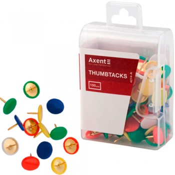 Кнопки кольорові Axent 4214-A, з пластиковим покриттям капелюшка, 100шт. у пласт.контейнері: каталог, види, ціна
