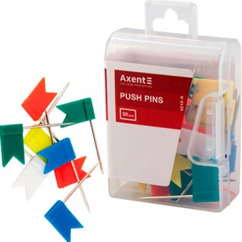 Кнопки-цвяшки кольорові "Прапорці" Axent 4215-A, 30шт. у пласт. контейнері: каталог, види, ціна