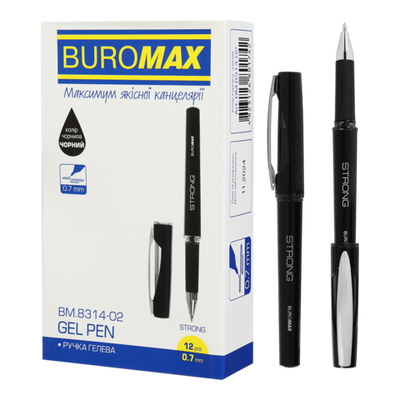 Купити Ручка гелева Buromax Strong чорна 0.7мм BM.8314-02 &mdash; фото в магазині ТД А-плюс