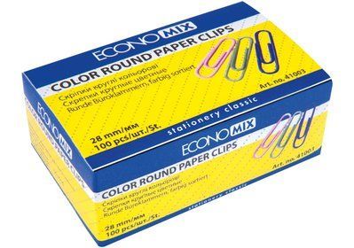 Купити Скріпки 28мм 100шт Economix круглі кольорові Е41003 &mdash; фото в магазині ТД А-плюс