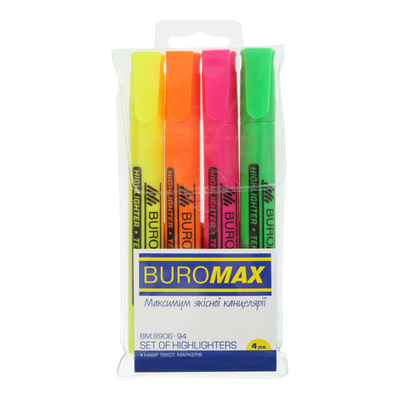 Купити Н-р маркерів текстових Buromax неон 4 кол. круглі BM.8906-94 &mdash; фото в магазині ТД А-плюс