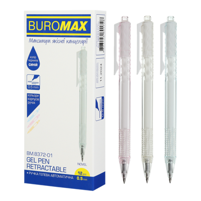 Купити Ручка гелева автоматична Buromax Novel прозорий корпус синя BM.8372 &mdash; фото в магазині ТД А-плюс